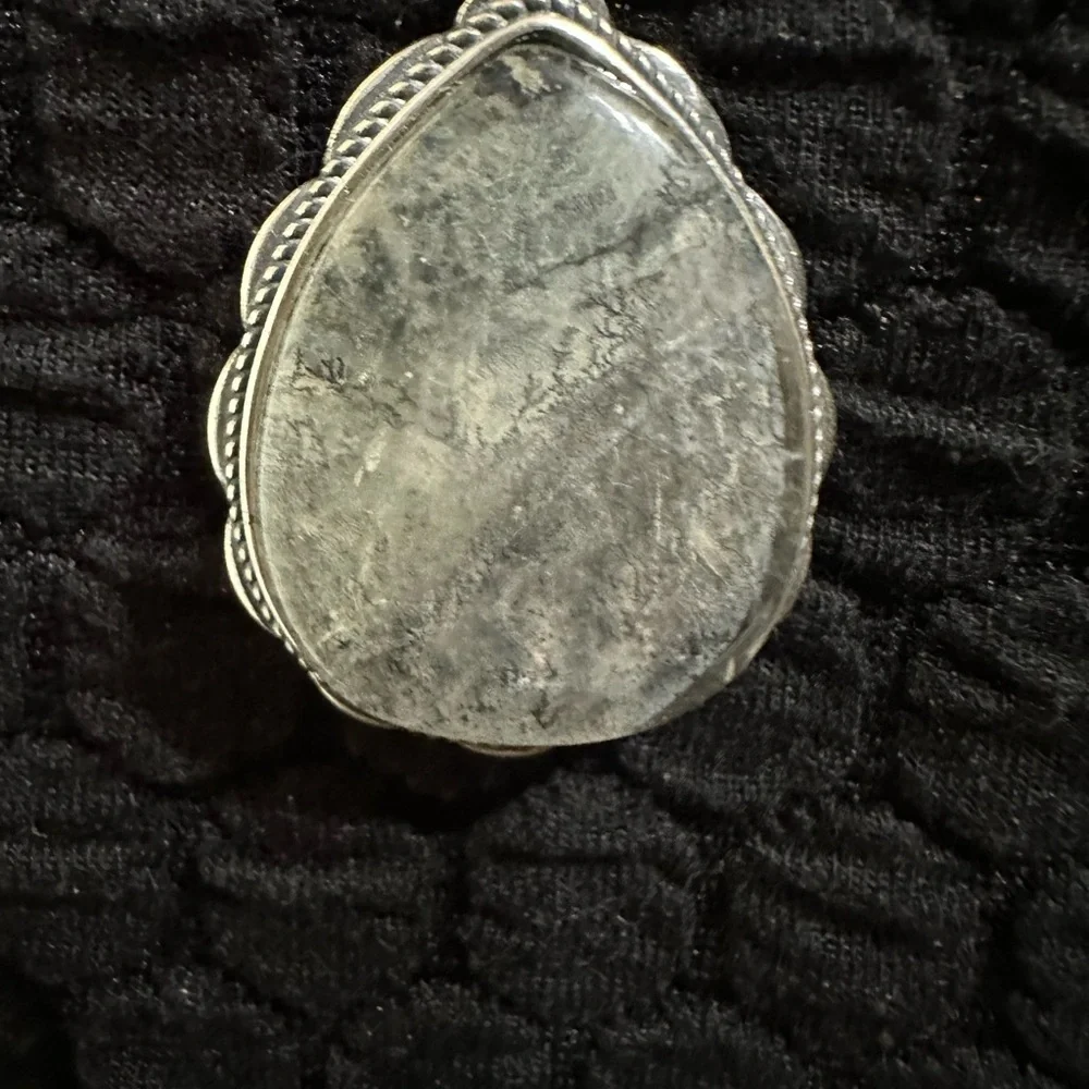Dendritic Agate Teardrop Pendant in Silver 925 Setting on Silver 925 Chain - Picture 16 of 16